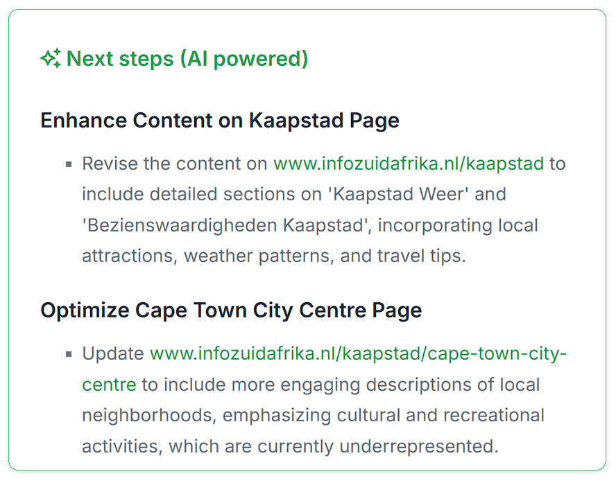 AI recommendations for a search topic