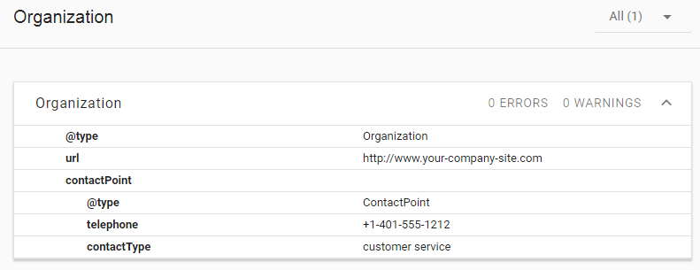 Results of the Rich Snippet testing tool